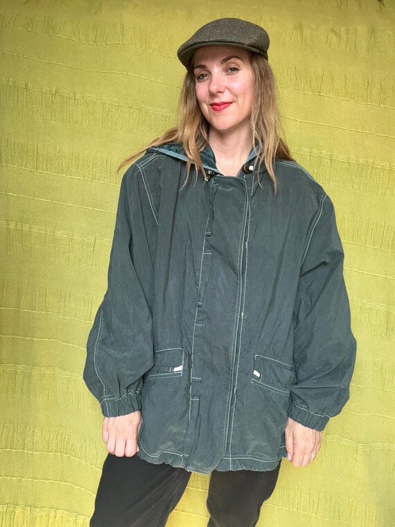 Vintage groene jas / jacket - capuchon- L/40