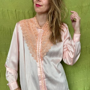 Vintage-Bluse - Stickerei - Lachs - 40/L oder übergroß