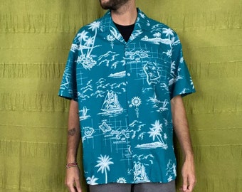 Vintage Hawaiian shirt - shirt - print - aqua/blue - extra large - XL
