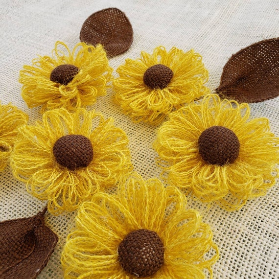 6 Burlap Rustic Pinwheel Sunflowers Autumn Yellow Burlap Etsy