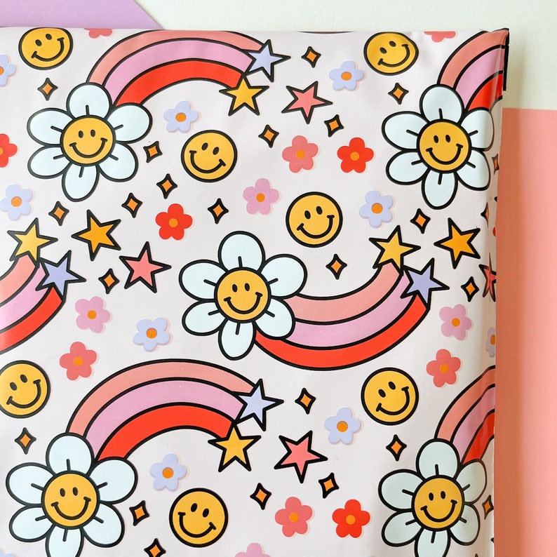 Colorful rainbow daisy poly mailers