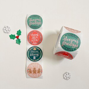 Holiday Cheer Sticker Roll - 500 Round Christmas Stickers - Two Inch Small Biz Packaging Stickers - 2" Thank You Labels - Cute Matte Sticker