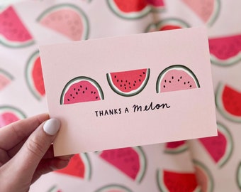 Watermelon Crush Thank You Cards, Cute Summer Notecards, Thanks a Melon, Shipping Supplies, Small Business Packaging Inserts, Punny Card