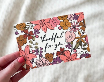 Thankful for You Cards, Fall Floral Notecards, Shipping Supplies, Small Business Packaging Inserts, Cute Thank You Cards, Thanksgiving Cards