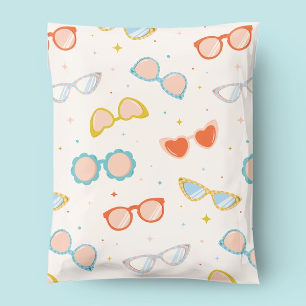 Poly Mailer 10x13 Sunny Days - Cute Colorful Spring Summer Checkered Sunglasses Mailer - 25ct 50ct 100ct 250ct - Shipping Bags Free Shipping