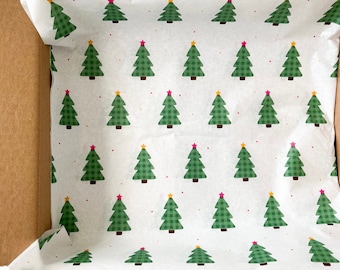 Festive Pine Tissue Paper - 20"x30" Cute Christmas Tissue Paper -  Decorative Gift Wrapping - Holiday Packaging - Small Business Packaging