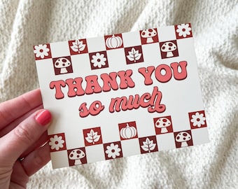 Thank You So Much Cards, Fall Checkered Notecards, Shipping Supplies, Small Business Packaging Inserts, Cute Thank You Cards, Mushroom Cards