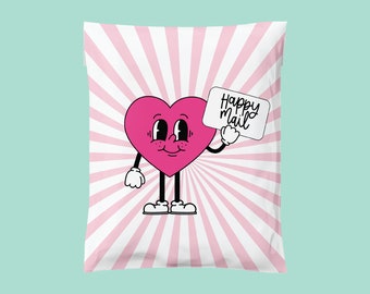 Poly Mailer 10x13, Happy Mail, Pink Heart Valentines Day Mailer, Cute Packaging, Boutique Poly Mailer, Self Sealing Shipping Bags