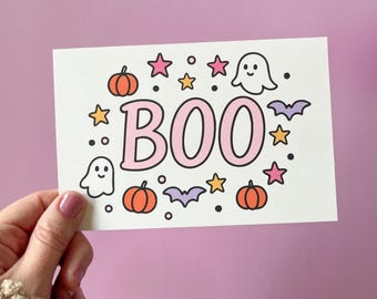 BOO Cards, Cute Halloween Doodle Notecards, Shipping Supplies, Small Business Packaging Inserts, Pink Ghost Cards, Spooky Season Cards