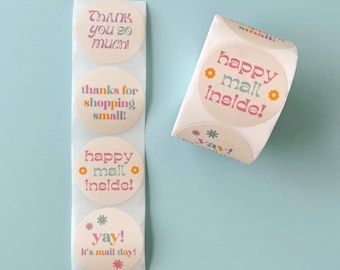 2" Small Business Sticker Roll - 500 Round Colorful Groovy Stickers - Two Inch Small Biz Packaging Stickers - Round Thank You Labels