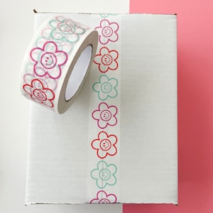 Flower Power Packing Tape, Cute Floral Tape, Packaging Tape, Self Adhesive Carton Sealing Shipping Tape, Small Business Designer Tape