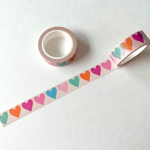 Colorful Hearts Washi Tape, Eco Friendly Paper Tape, Stationery, Journal Decoration, Cute Planner Tape, Scrapbooking, Paper Craft Supplies