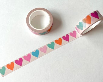 Colorful Hearts Washi Tape, Eco Friendly Paper Tape, Stationery, Journal Decoration, Cute Planner Tape, Scrapbooking, Paper Craft Supplies