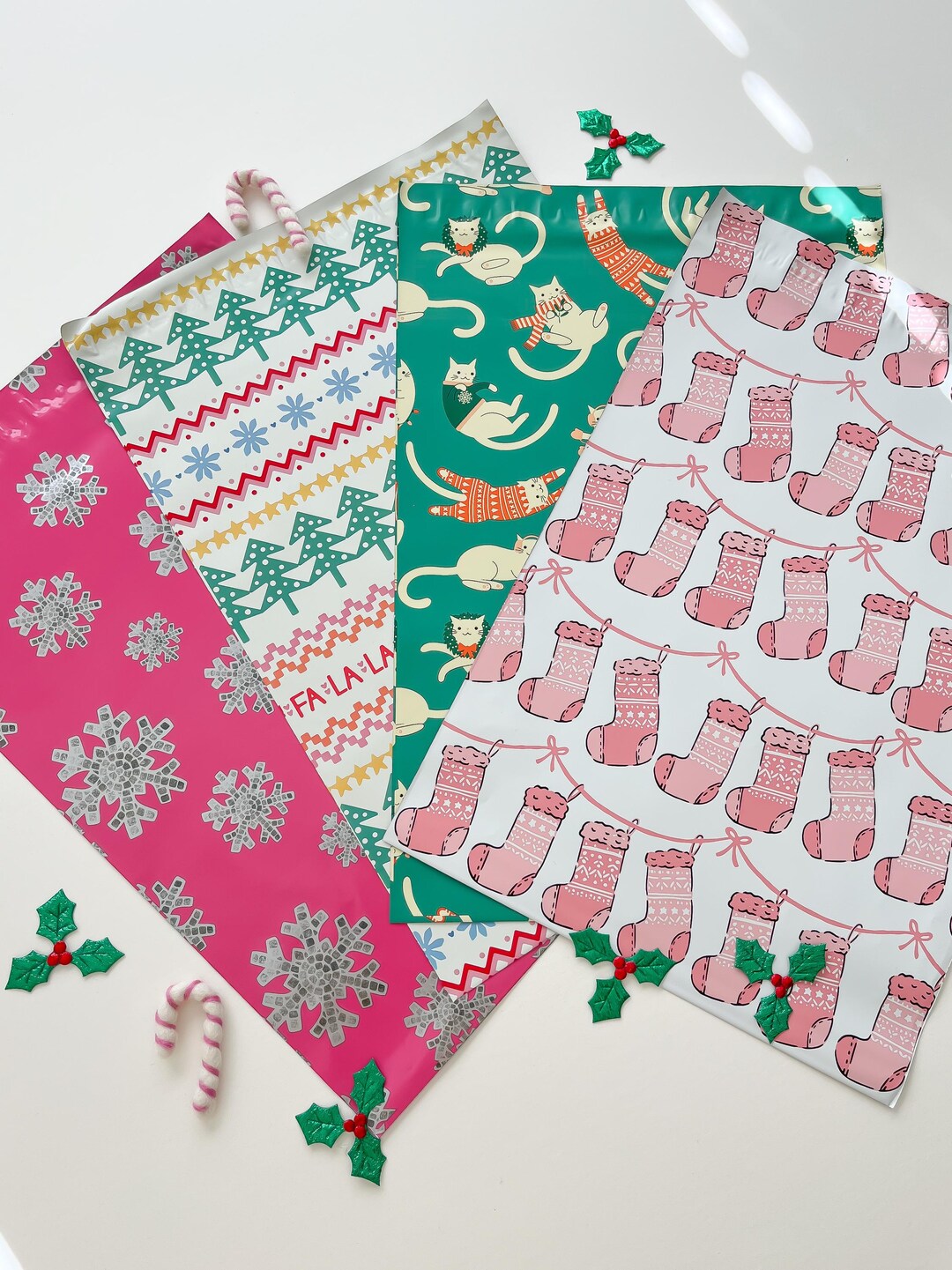 100-Pack 6x9 Candy Cane Poly Mailers – Holiday Shipping Envelopes, Recyclable