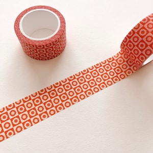 Retro Smiley Washi Tape - Eco Friendly Paper Tape - Stationery - Orange Daisy Checkered - Journaling Scrapbooking Tape - Small Business