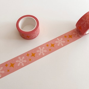 Snowy Sparkle Washi Tape, Eco Friendly Paper Tape, Stationery, Pink Christmas Holiday Tape, Journaling Scrapbooking Tape, Office Supplies