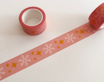 Snowy Sparkle Washi Tape, Eco Friendly Paper Tape, Stationery, Pink Christmas Holiday Tape, Journaling Scrapbooking Tape, Office Supplies