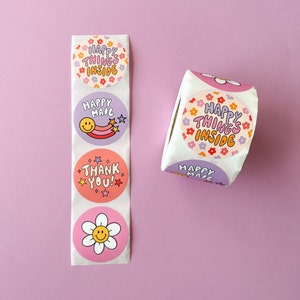 Happy Days Sticker Roll - 500 Round Colorful Stickers - Two Inch Small Biz Packaging Stickers - 2" Thank You Labels - Cute Stickers