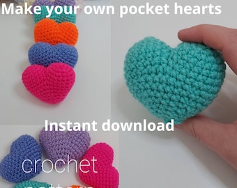 Patron crochet corazon,patron amigurumi, crochet corazon, patron crochet facil, regalo san valentin, patron corazon, patron principiantes, abrazo de bolsillo