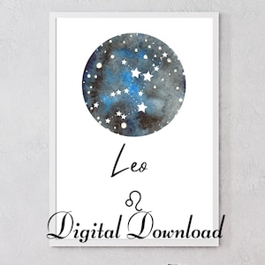 Leo horoscope wall art, Leo wall art, zodiac artwork, star sign print, astrology printable, constellation wall art, star sign gifts, whimsy
