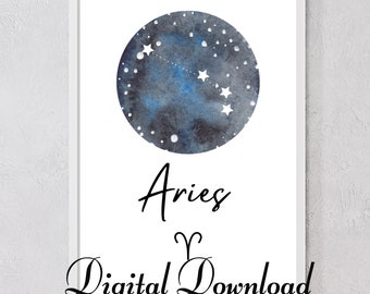 Aries wall art, zodiac artwork, star sign print, astrology printable, constellation wall art, star sign gifts, horoscope decor