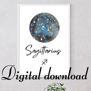 Sagittarius horoscope wall art, sagittarius zodiac artwork, star sign print, astrology printable, constellation wall art, star sign gifts.