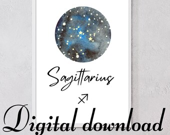 Sagittarius horoscope wall art, sagittarius zodiac artwork, star sign print, astrology printable, constellation wall art, star sign gifts.