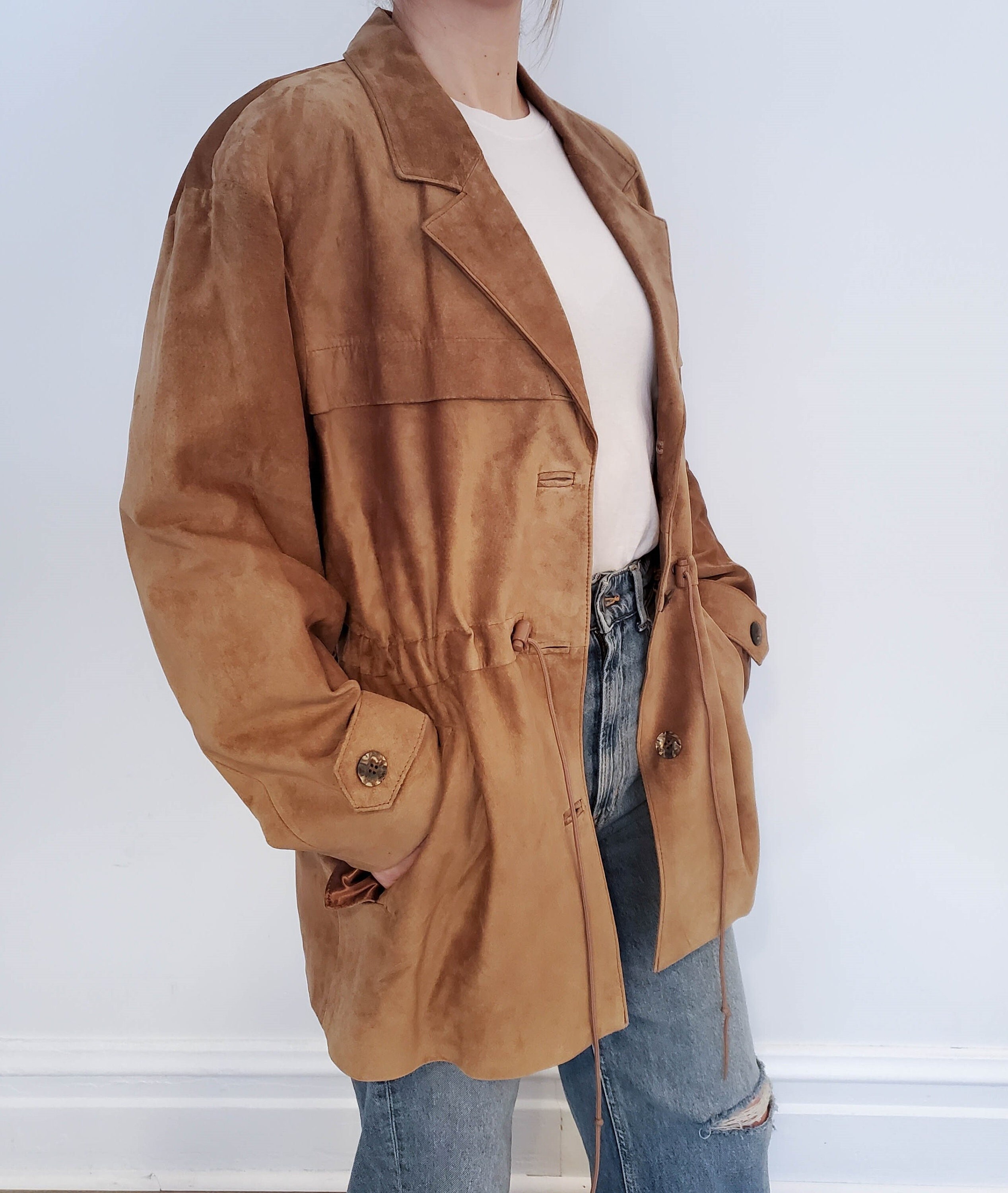 tan button up jacket