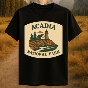 Acadia National Park Shirt, Vintage Lighthouse T-Shirt, Retro Maine Nature Tee, Hiking Gift, National Park Lover Shirt, Coastal Graphic Tee