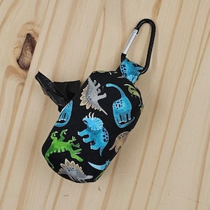 Dinosaur Print Poop Bag Holder with Carabiner