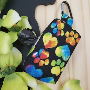 Paw Print Dog Poop Bag Holder: Cotton Fabric Dispenser