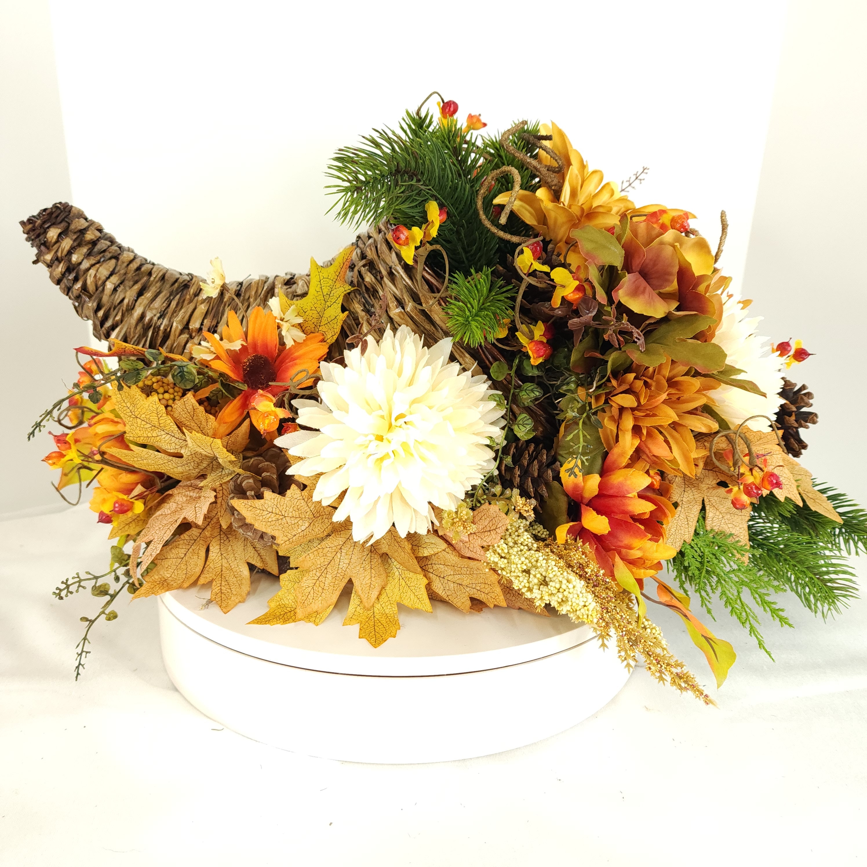 Thanksgiving Cornucopia Floral Dining Table Centerpiece, Autumn