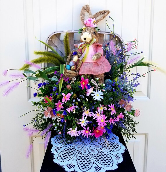 Easter Tobacco Basket Spring Floral Arrangement Tobacco Basket Etsy