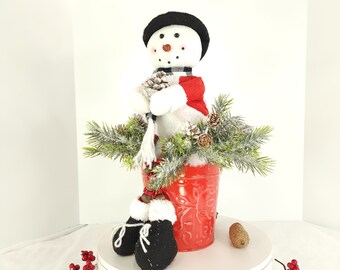 Holiday Snowman Centerpiece: Winter Pine Cone Table Decor