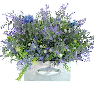 Lavender Farmhouse Floral Arrangement in Metal Planter, Rustic Home Decor, Artificial Lavender Flowers, Everyday Country Farmhouse Style