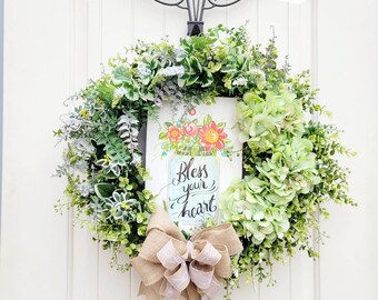 Eucalyptus Hydrangea Wreath: Farmhouse Grapevine Front Door Decor