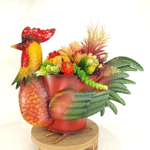 Farmhouse Rooster Succulent Table Arrangement, Faux Succulent Red Rooster Planter, Country Kitchen Centerpiece, Succulent Lover gift idea