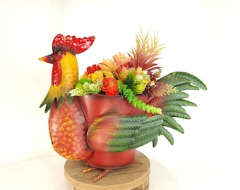 Farmhouse Rooster Faux Succulent Arrangement: Country Kitchen Decor