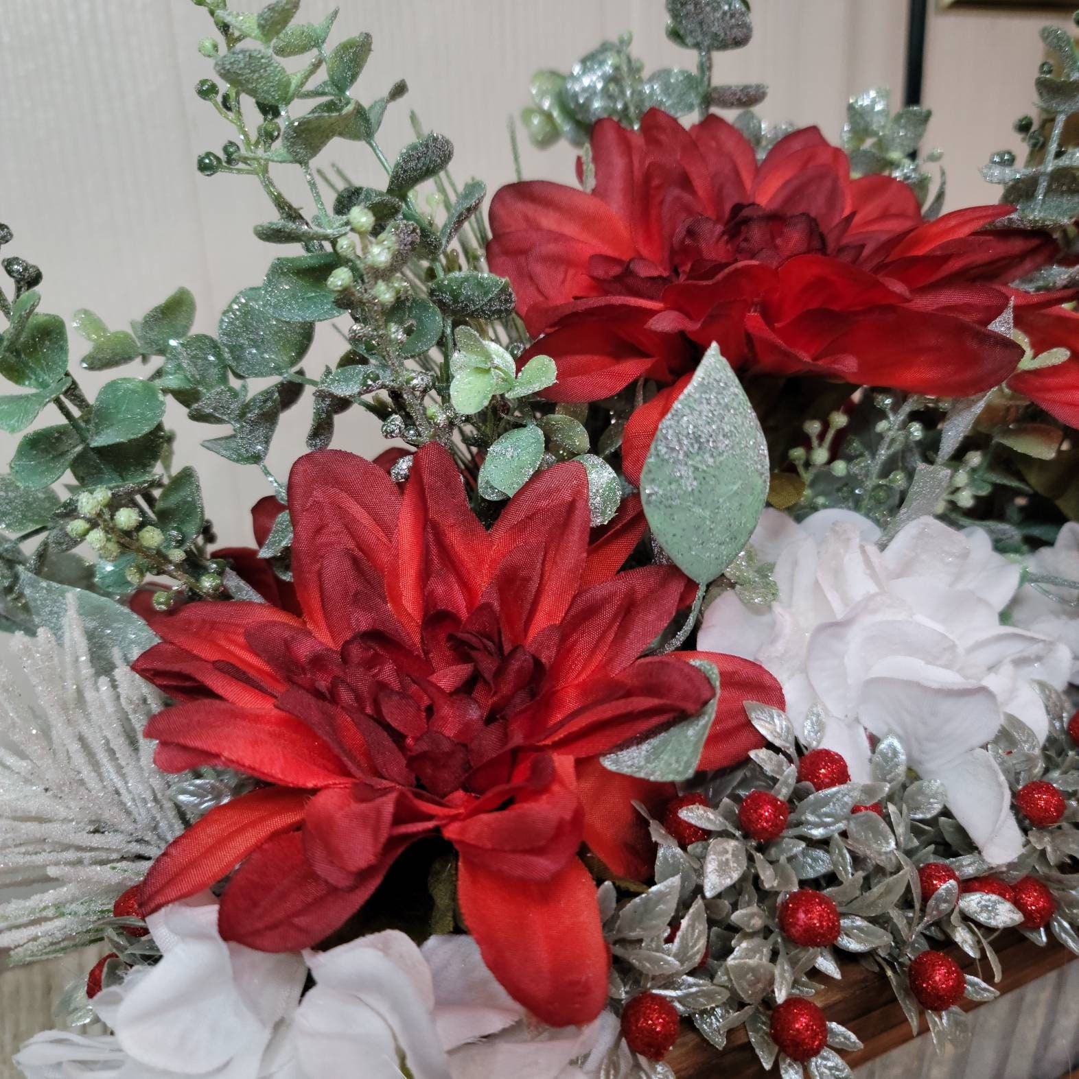 Winter Farmhouse Wooden Planter Box Arrangement Rustic Etsy