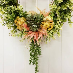 Faux Succulent Front Door Wreath, Year Round Everyday Grapevine Wreath ...