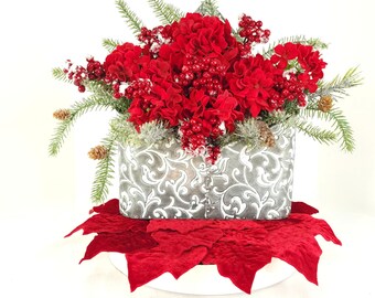 Rustic Christmas Winter Geranium Floral Arrangement: Galvanized Farmhouse Sconce