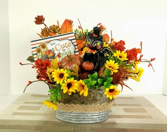 Halloween Black Cat Centerpiece: Sunflower Fall Decor