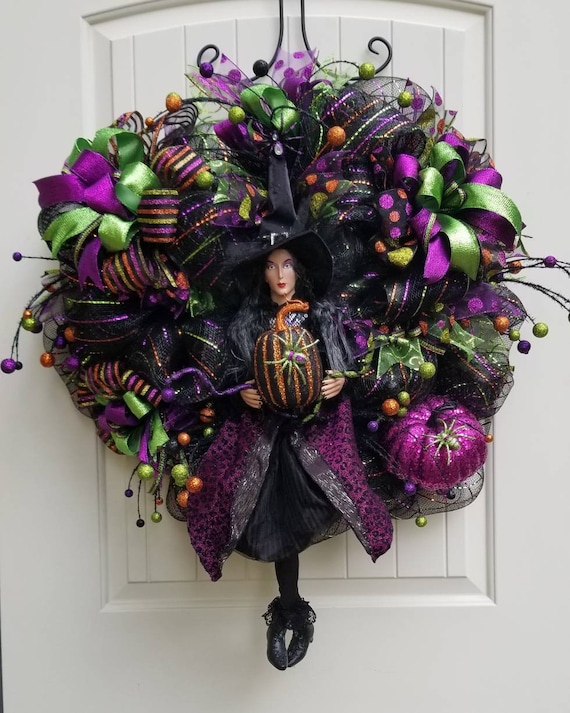 Halloween Mesh Wreath Witch Front Door Wreath