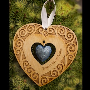 Memorial Ornament - Engraveable - Resin Heart Charm with Cremation Ash