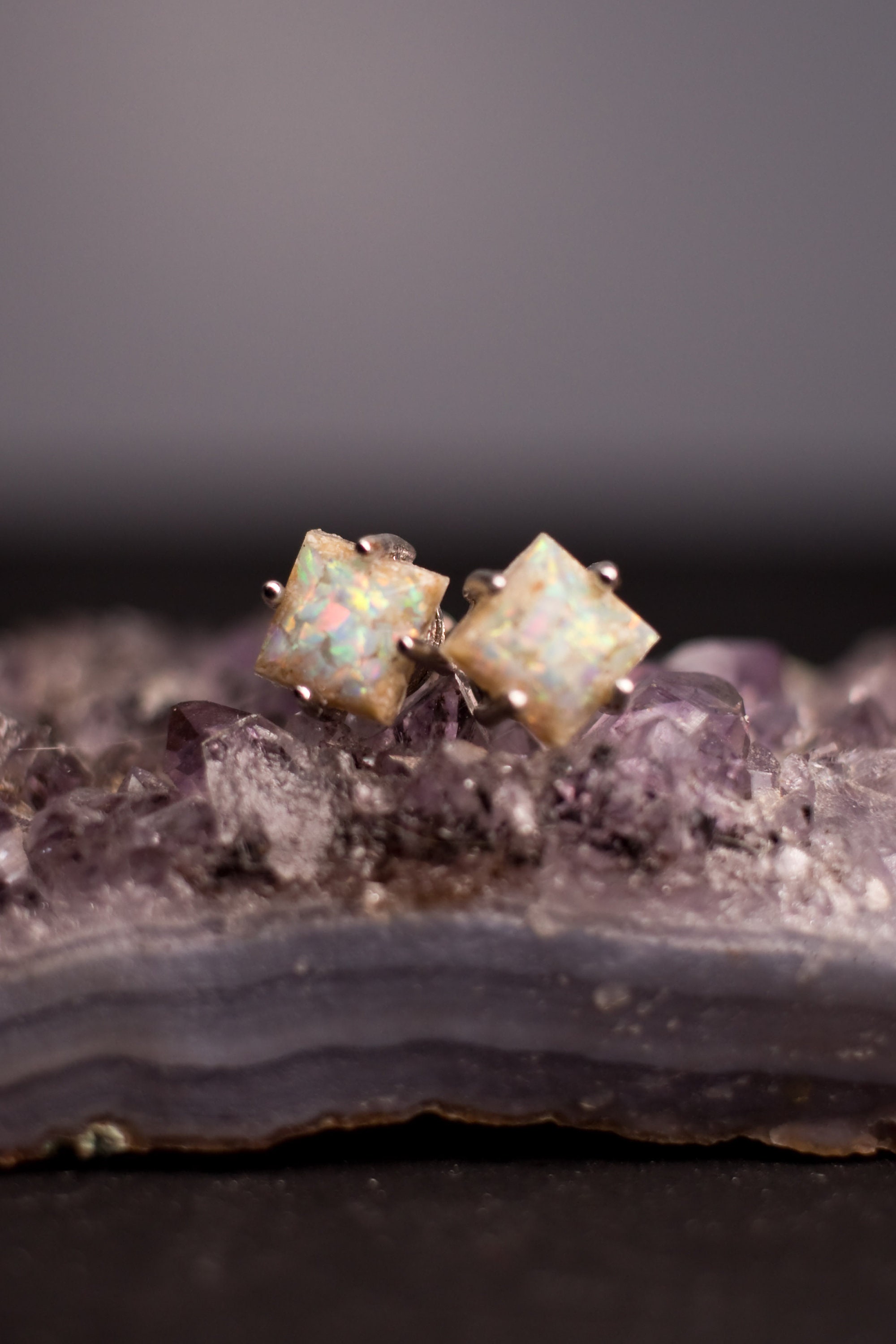 Memorial Studs, Cremation Earrings made with Opal and Cremation ash