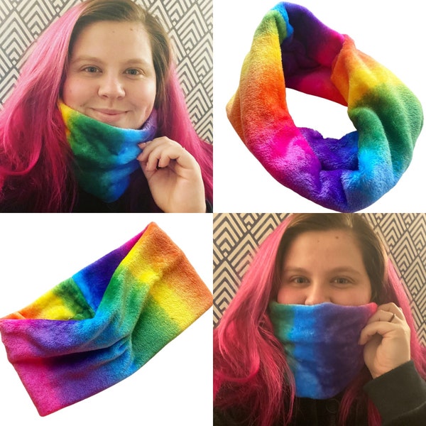 Super Soft Fluffy Rainbow Snood / Adult / Teen / Child / Winter / Scarf / Gift / Christmas / Handmade /