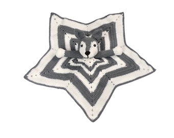 Manta de apego crochet, Manta de apego bebé, Manta bebé, Manta de apego en estrella para dormir bebé, lobo amigurumi, regalo recién nacido