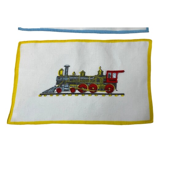 Vintage Train Handkerchief Set of 3 Colorful Rect… - image 2