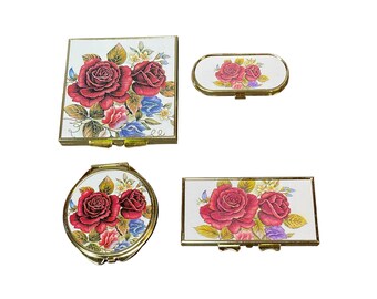 Vintage Compact Set of 4 With Lipstick Holder + Double Mirror Compact + Sewing Kit + Pill Holder