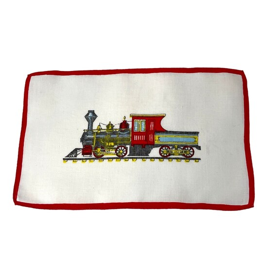 Vintage Train Handkerchief Set of 3 Colorful Rect… - image 6